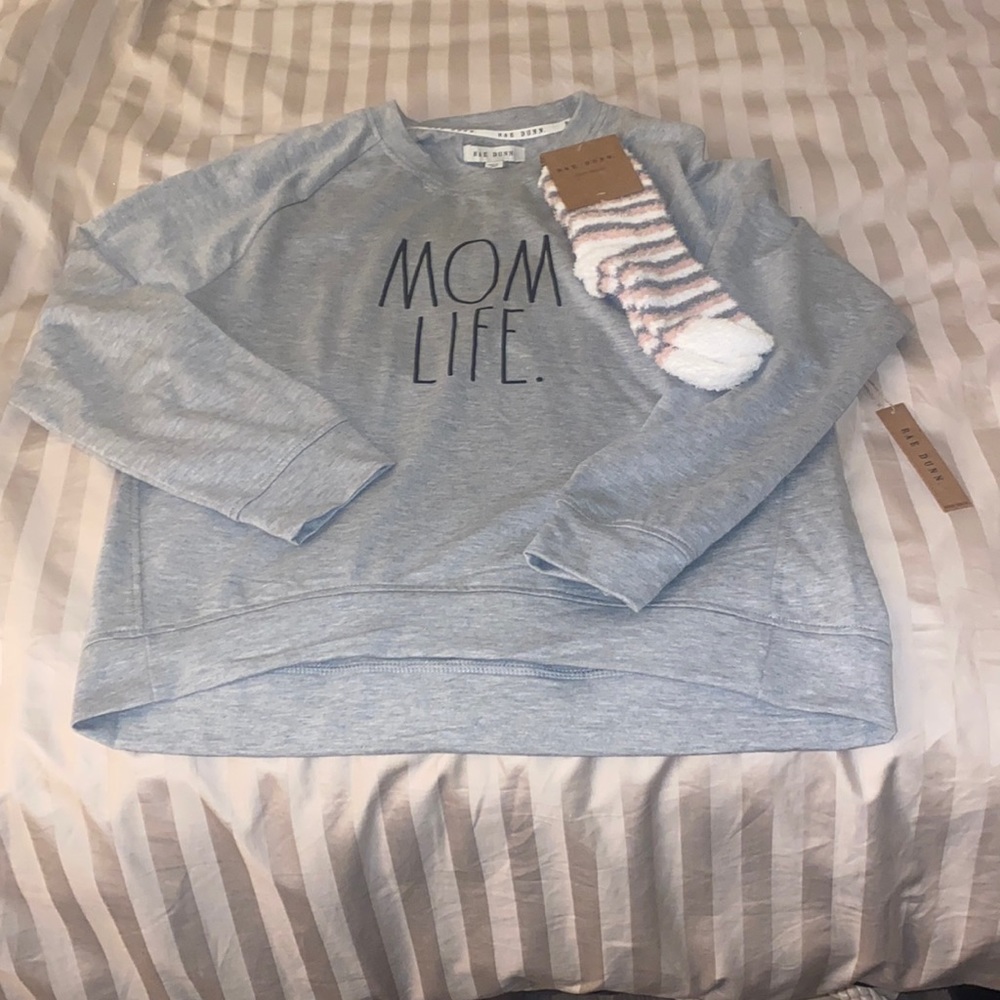 NWT mom life sweatshirt, and cozy sock gift  set